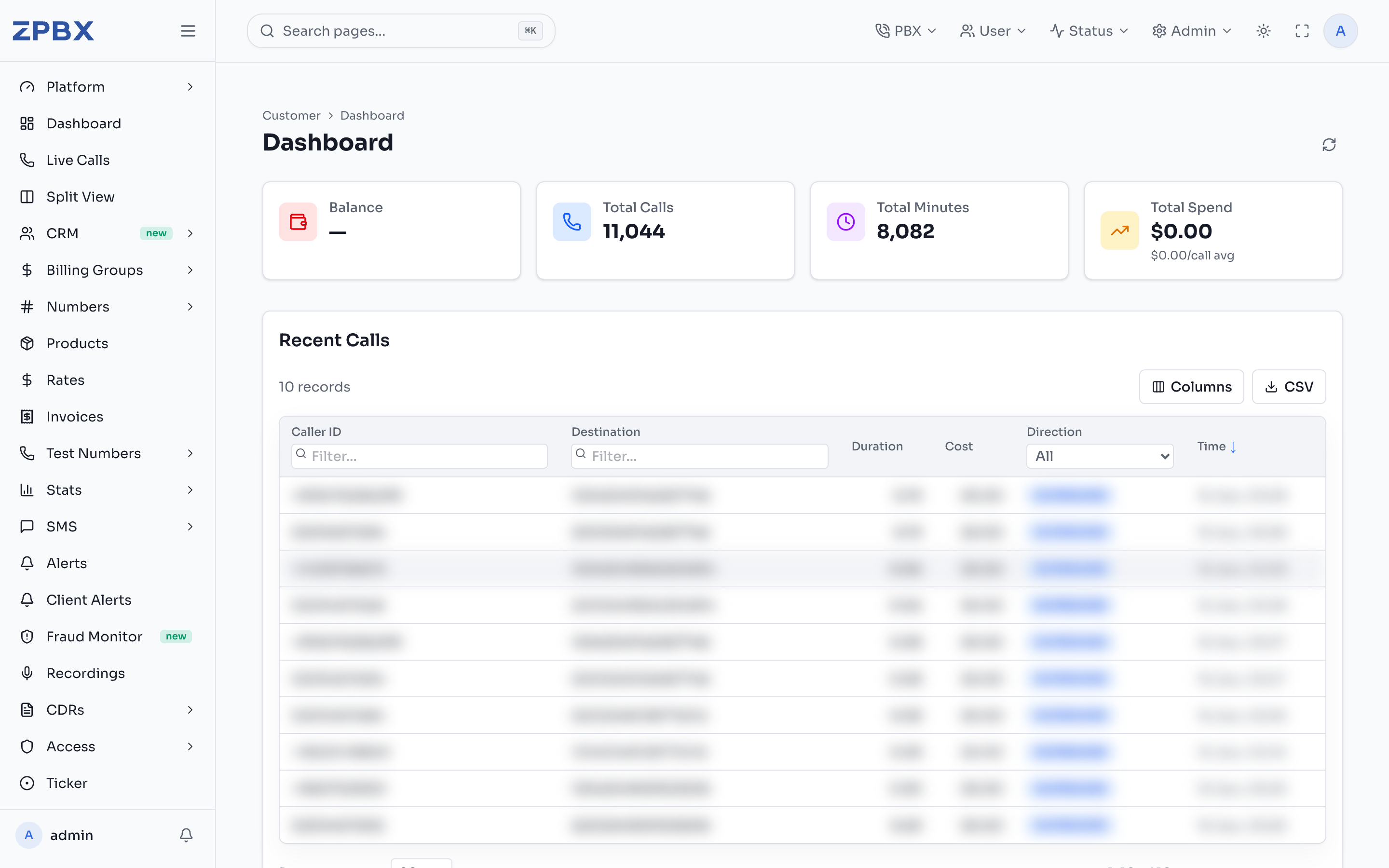 Customer Dashboard showing balance