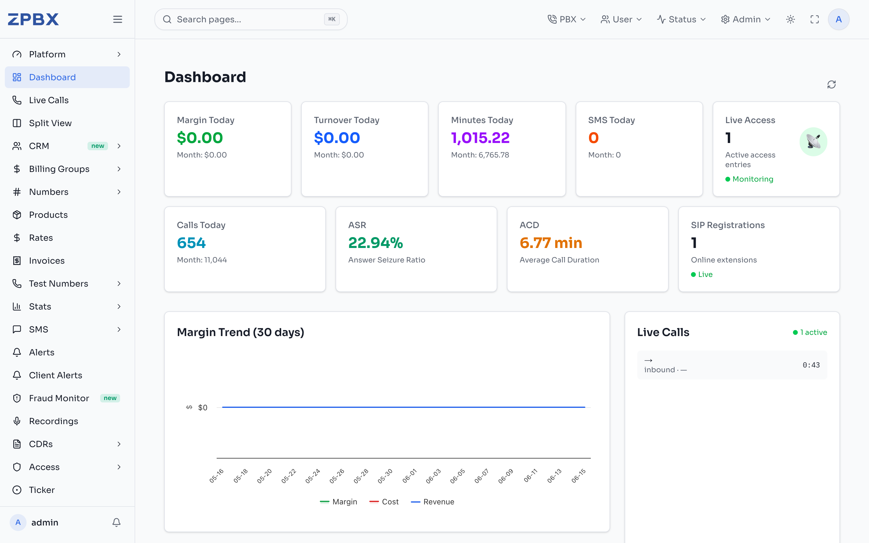 ZPBX Dashboard